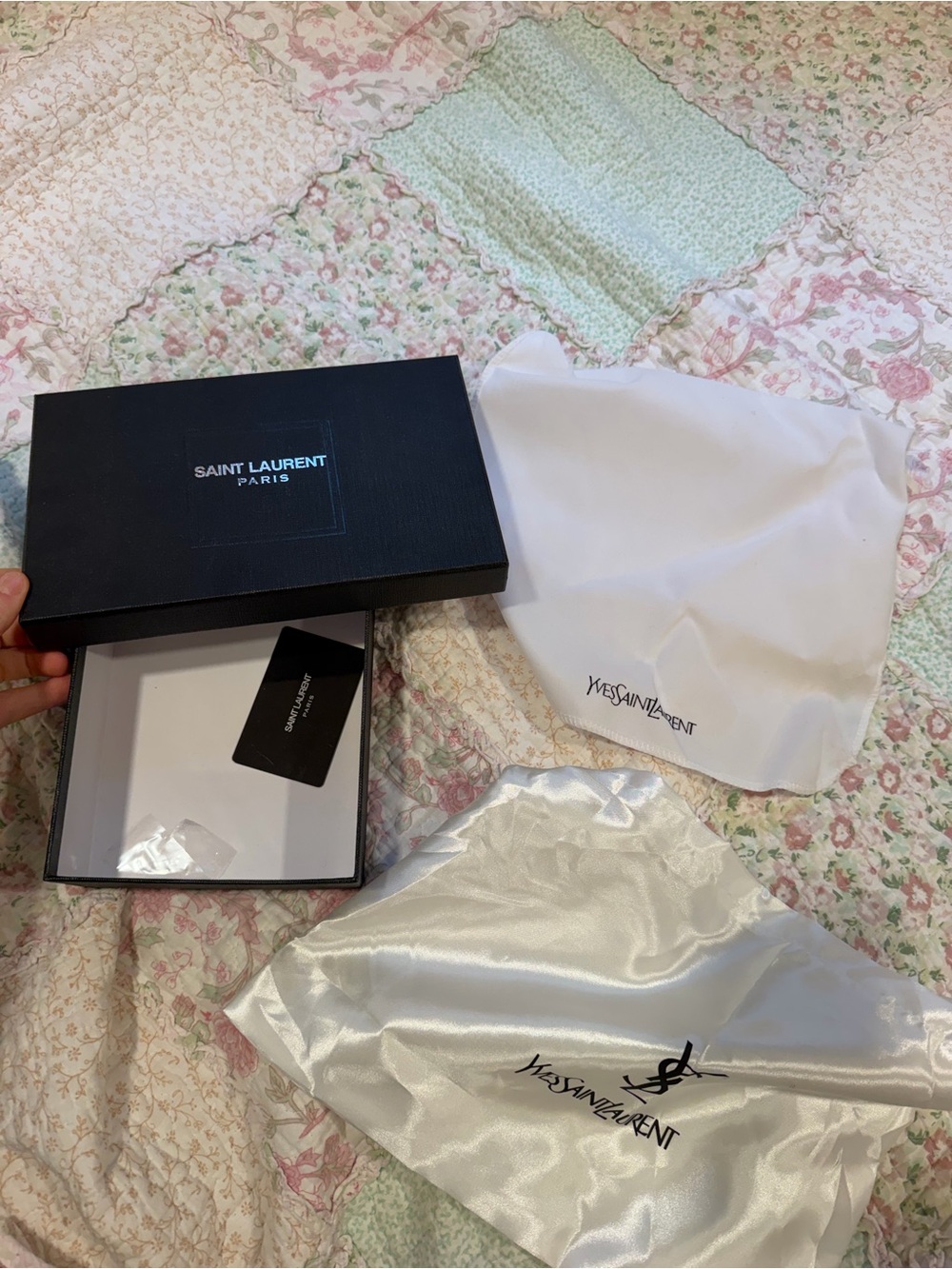 Saint Laurent Black Box with White Satin Intimate Dust Bags